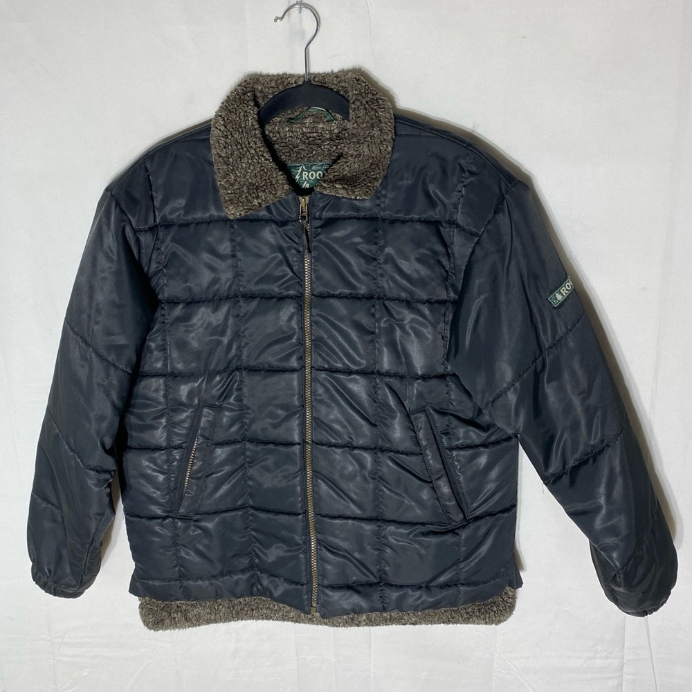 Vintage Roots Black Puffer Jacket W Brown Sherpa Lining 14/16
